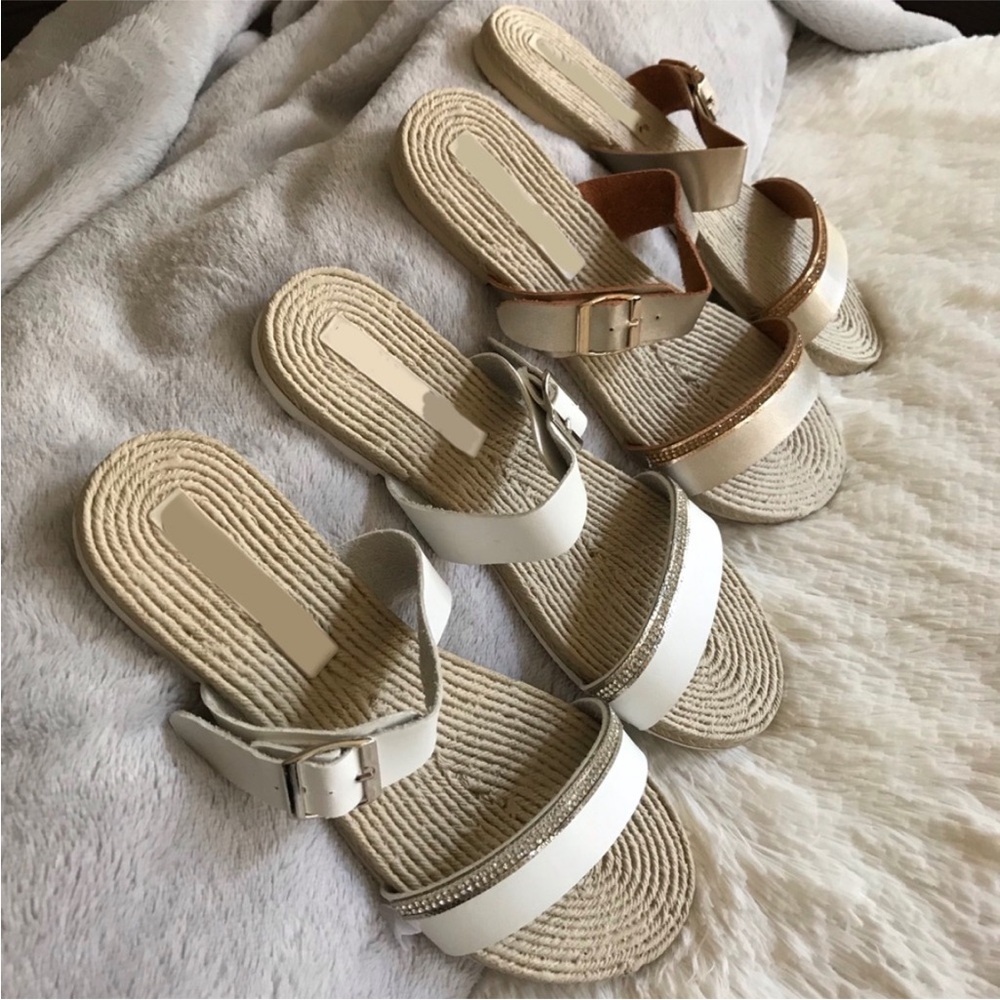 White Metallic Open Toe Woven Women’s Sandals✨